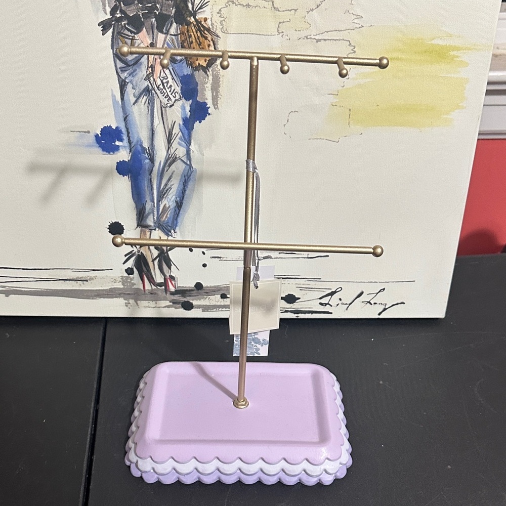 Shabby chic purple and gold Jewerly stand with ceramic bottom